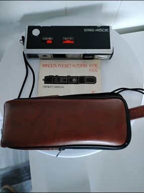 TESTED Minolta Pocket Autopak 450E + Magimatic 518 Camera Lot w/ Case Manual